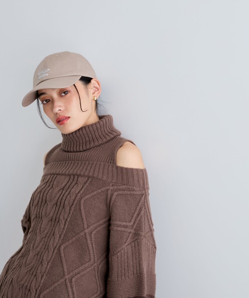 VIS（ビス） ワンピース 「洗える」オフショルケーブル編みミニ