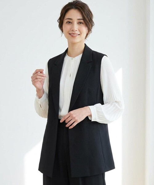 【洗える】セレモニーダブルクロス ジレ（ブラックSサイズ） ANY SIS（エニィスィス） コート アウター 「洗える」セレモニーダブル