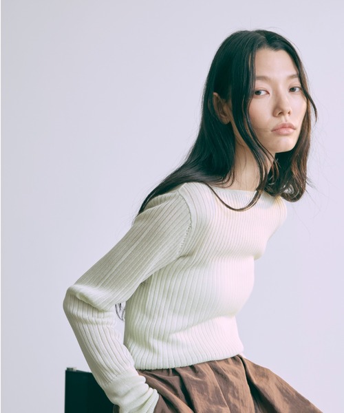 ニット セーター Boat Neck Ribbed Sheer Knit レディース