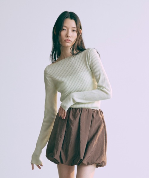 ニット セーター Boat Neck Ribbed Sheer Knit レディース EN NEUME ニット セーター Boat Neck Ribbed Sheer Knit