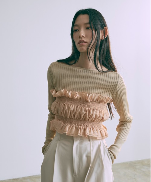 ニット セーター Boat Neck Ribbed Sheer Knit レディース EN NEUME ニット セーター Boat Neck Ribbed Sheer Knit