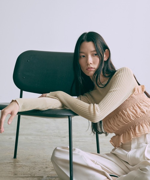 ニット セーター Boat Neck Ribbed Sheer Knit レディース EN NEUME ニット セーター Boat Neck Ribbed Sheer Knit