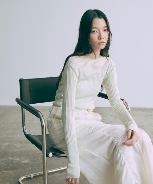 ニット セーター Boat Neck Ribbed Sheer Knit レディース EN NEUME ニット セーター Boat Neck Ribbed Sheer Knit