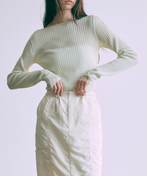 EN NEUME ニット セーター Boat Neck Ribbed Sheer Knit