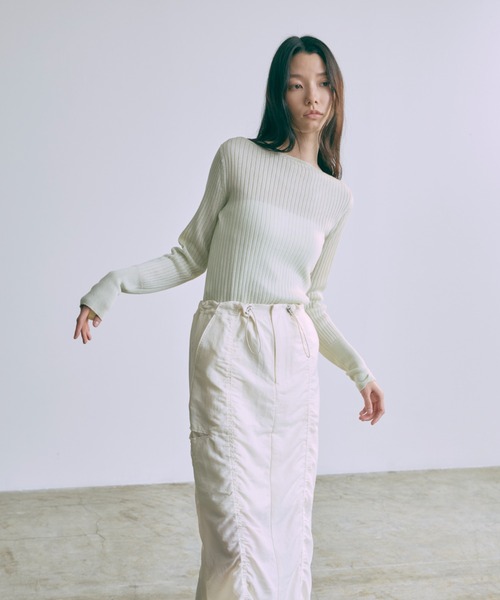 EN NEUME ニット セーター Boat Neck Ribbed Sheer Knit
