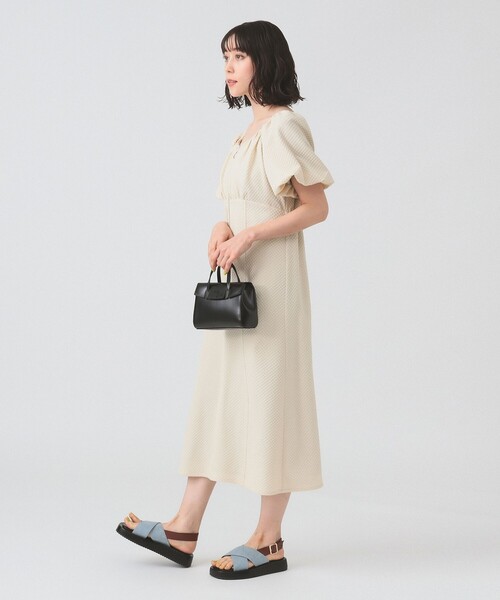 Ray BEAMS RBS / ジャガード　パフスリーブ　フレアワンピース Ray BEAMS ワンピース ジャカード フロント ジップ パフ