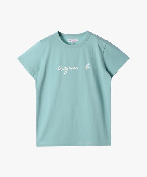 agnes b. アニエスベー　Brando ロゴプリント　半袖Tシャツ　ブルー ロゴプリント コットン 半袖Tシャツ 