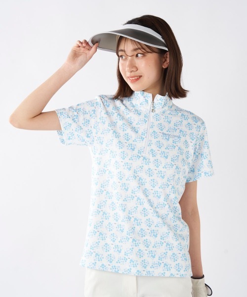 ブラウス シャツ 「marie claire/マリ.クレール」レディースハーフジップ半袖シャツ　小花柄　ゴルフ レディース