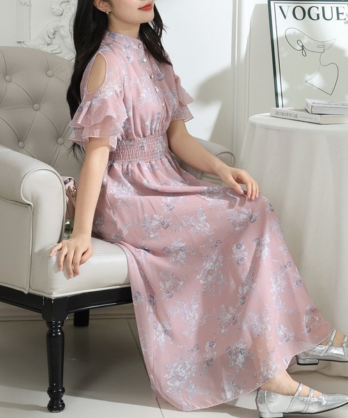 花柄リボン付きフリル袖ワンピース Lace Ladies（レースレディース） ワンピース 花柄 袖コンシャス