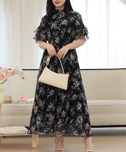 Lace Ladies(レースレディース) ワンピース 花柄 袖コンシャス Lace Ladies(レースレディース) ワンピース 花柄 袖コンシャス