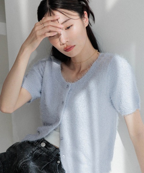 カーディガン 「2025AW/セットアップ対応/前後2WAY」シャギー半袖カーディガン レディース Heather カーディガン 2WAYシャギーカーディガン（半袖） 452634