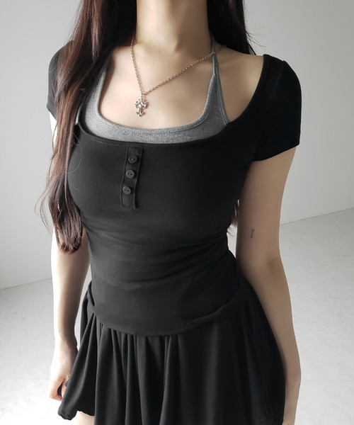 tシャツ ヘンリーレイヤードトップ / Henley Layered Top レディース Henley Layered Top - SALE
