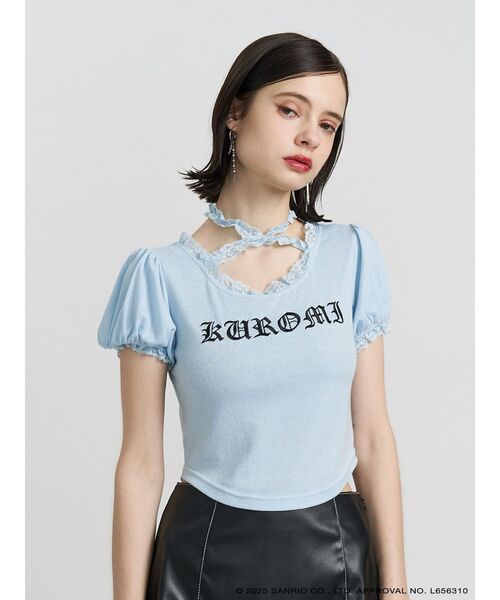 tシャツ 「メロクロコラボ」KUROMIフリルチョーカーリボントップス レディース
