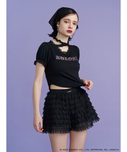 tシャツ 「メロクロコラボ」KUROMIフリルチョーカーリボントップス レディース jouetie tシャツ 「メロクロコラボ」KUROMIフリルチョーカー