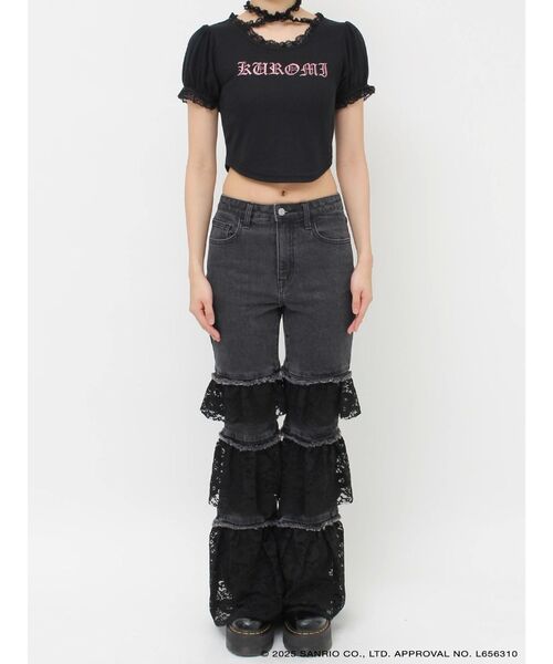 tシャツ 「メロクロコラボ」KUROMIフリルチョーカーリボントップス レディース jouetie tシャツ 「メロクロコラボ」KUROMIフリルチョーカー