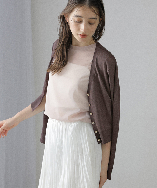 La TOTALITE - 美品！TOTALITE シルク グリーン カーディガン La TOTALITE カーディガン 「洗える」シアーショートV