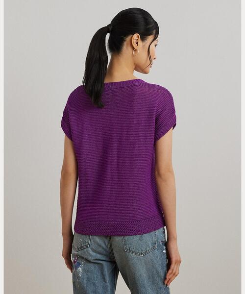 LAUREN RALPH LAUREN / ローレン ラルフ ローレン リネンブレンド ショートスリーブ Vネック セーター LAUREN RALPH ニット セーター リネンブレンド ショートスリーブ