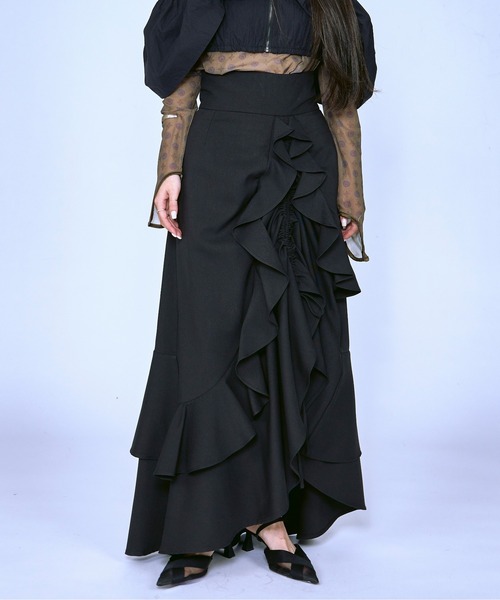 新品 DOUBLE STANDARD CLOTHING ドロストフレアスカート黒 Ezick スカート Asymmetry Waltz ドロストフレアスカート : ZOZOTOWN