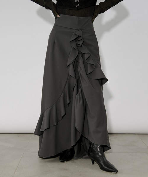 Ezick スカート Asymmetry Waltz ドロストフレアスカート : ZOZOTOWN