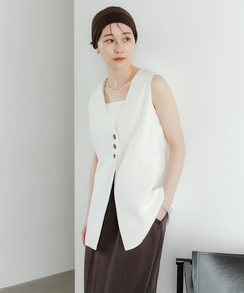 ベスト ジレ コットンリネンノーカラージレ レディース