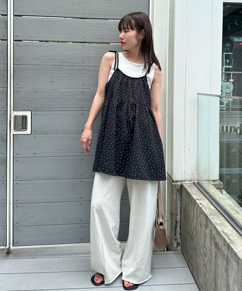 ブラウス シャツ 「umm.」肩リボンドット柄キャミチュニック レディース umm.】肩リボンドット柄キャミチュニック | ファッション通販