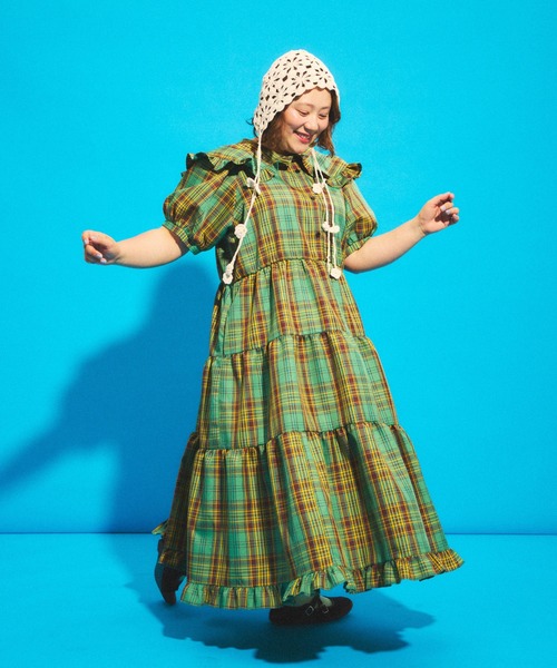 PUNYUS（プニュズ） ワンピース パフスリーブティアードチェック