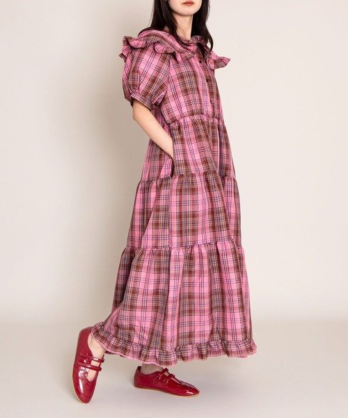 ピンク パフスリーブ ワンピース ANDRESD ピンク パフスリーブ ワンピース ANDRESD