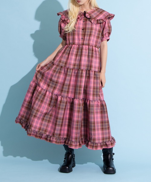 PUNYUS（プニュズ） ワンピース パフスリーブティアードチェック