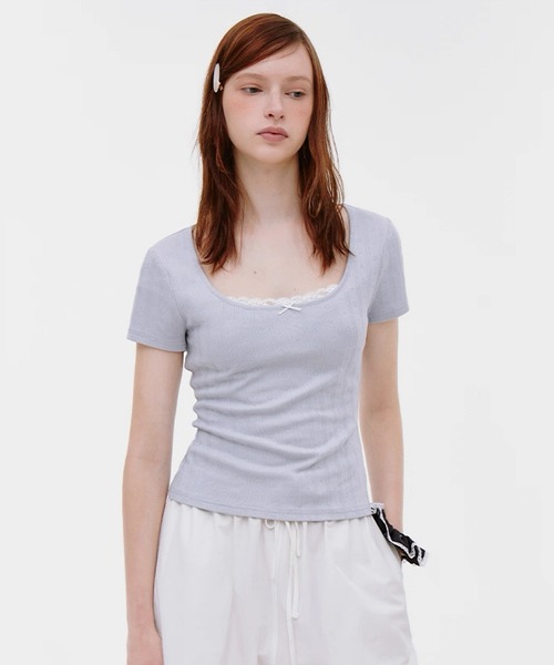 tシャツ レースUネック ハートステッチ リブTシャツ FX25S262「Fano Studios」「2025SS」 レディース メンズ