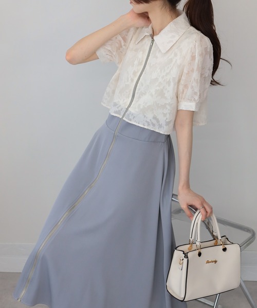 belper スリーピース　トップス　ワンピース pumpkin port ワンピース シアー花柄 フロントジップ ドッキング