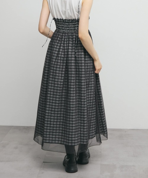 2WAYチュールレイヤードチェックボリュームスカート セール】2way Tulle Layered Plaid Pattern Volume Silhouette