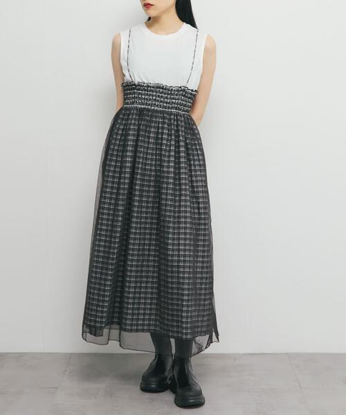 KBF（ケービーエフ） ロング スカート チュールレイヤードチェック