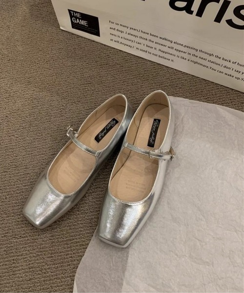 「AMELY」 フラットパンプス 38 シルバー レディース
