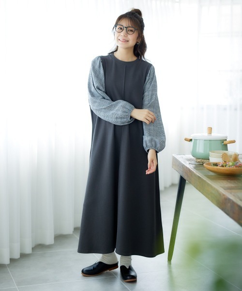 「nissen」 長袖ワンピース M ネイビー レディース_画像4