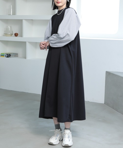 「nissen」 長袖ワンピース M ネイビー レディース_画像7