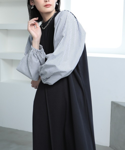 「nissen」 長袖ワンピース M ネイビー レディース_画像8