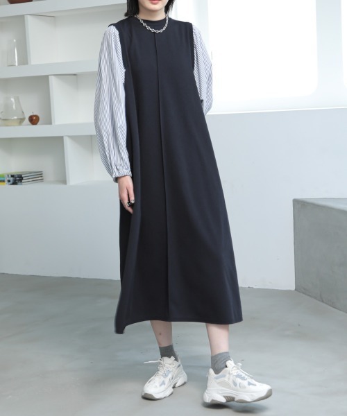 「nissen」 長袖ワンピース M ネイビー レディース_画像9