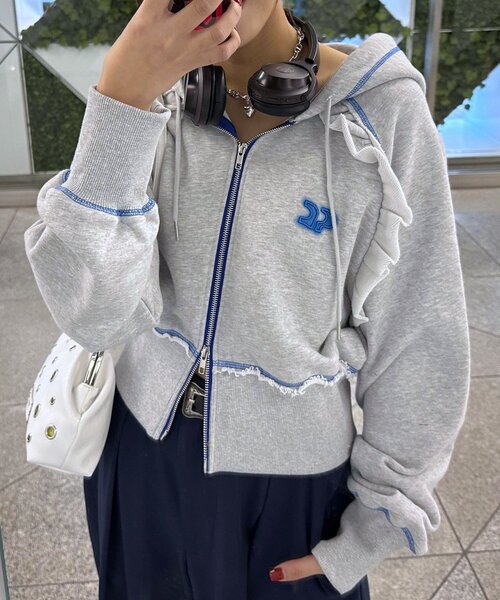 CIAOPANIC（チャオパニック） パーカー CPロゴフリルショートジップ