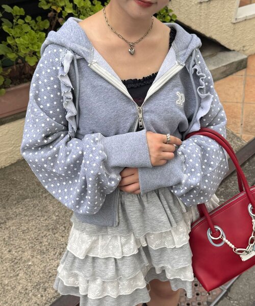 CIAOPANIC（チャオパニック） パーカー CPロゴフリルショートジップ 