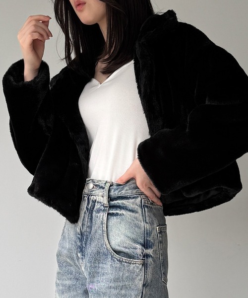 JUNOAH（ジュノア） コート アウター 2wayカラーショート中綿フェイク