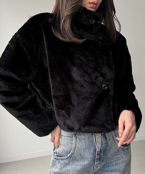 JUNOAH（ジュノア） コート アウター 2wayカラーショート中綿フェイク