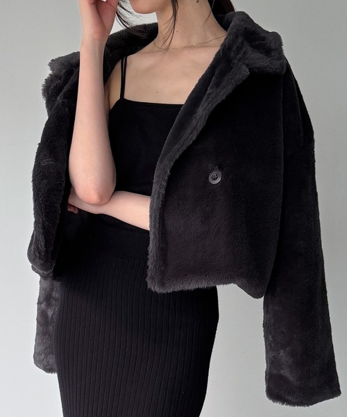 JUNOAH（ジュノア） コート アウター 2wayカラーショート中綿フェイク