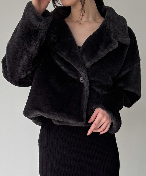 JUNOAH（ジュノア） コート アウター 2wayカラーショート中綿フェイク