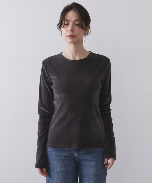 ☆ フロッキー チュール トップス グレー ブラック OPAQUE.CLIP（オペークドットクリップ） tシャツ フロッキーチュール