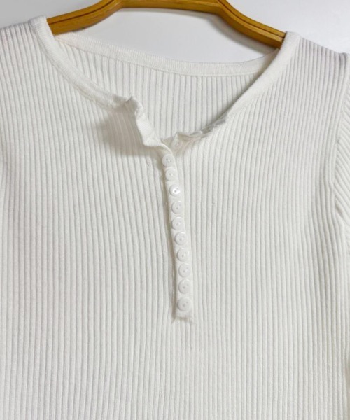 ヘンリーネック tシャツ ヘンリーネックシンプルリブトップス