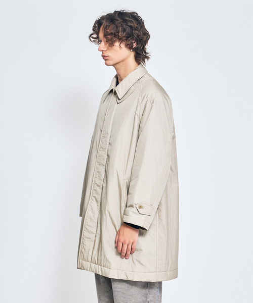 【ベージュ】ワッシャーナイロン 中綿パデットコート / Padded Half Coat / ABAHOUSE（アバハウス） ステンカラーコート コート ワッシャー