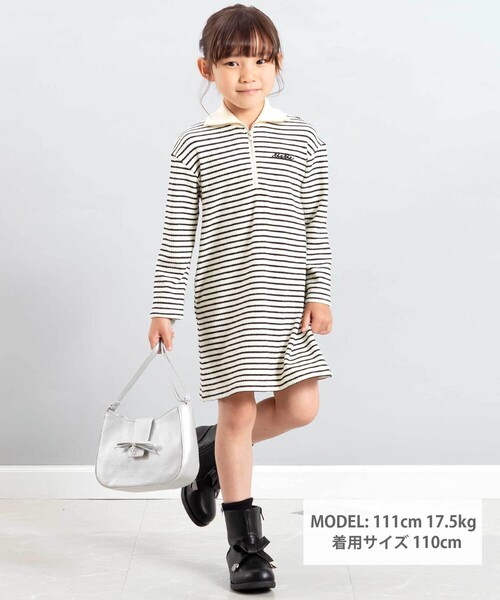 BeBe（ベベ） ワンピース 「お揃い」ボーダーリブZIPカラー長袖 