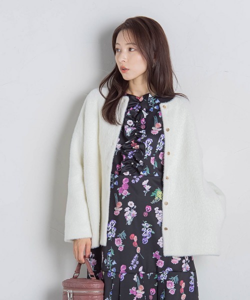 「QUEENS COURT」 ニットカーディガン M オフホワイト レディース_画像4