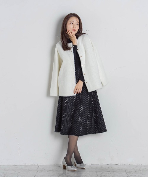 「QUEENS COURT」 ニットカーディガン M オフホワイト レディース_画像7