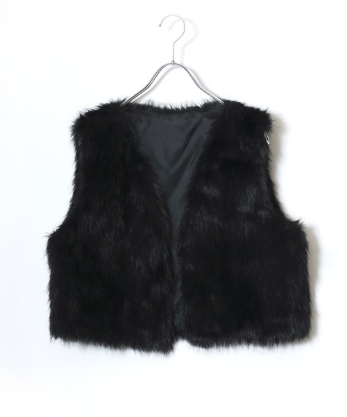 ベスト ジレ ミックスシャギーフェイクファー ショート丈ベスト